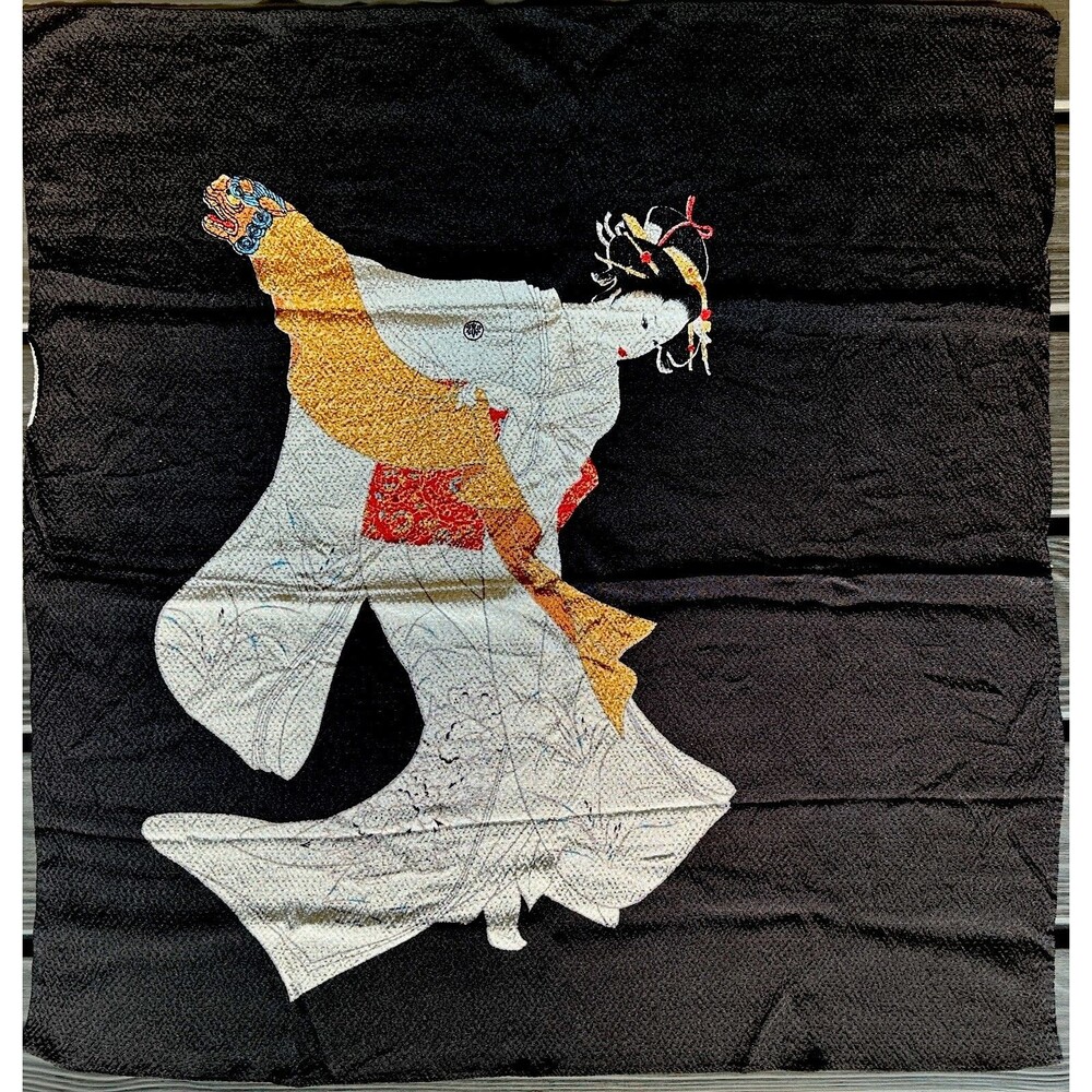 Kyoto Tango Chirimen Furoshiki Textile Geisha Art Wall Hanging Tapsty Vtg Tag